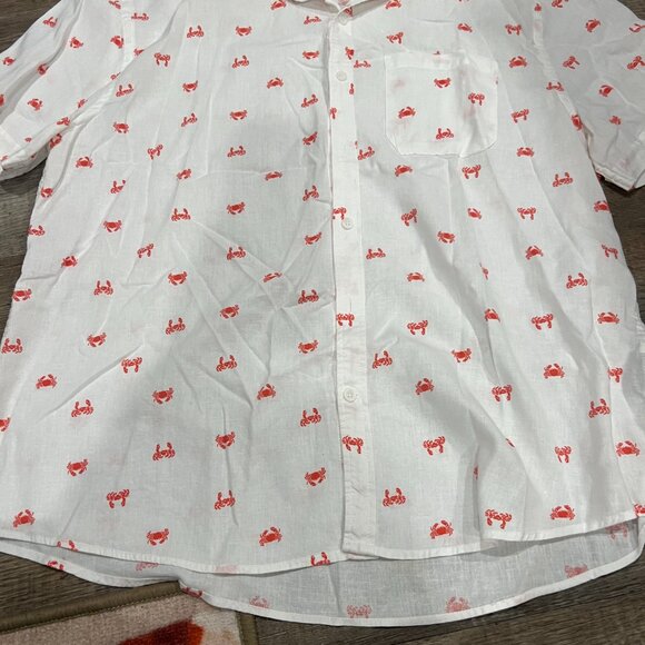 Magaschoni White Linen Viscose Shirt Red Crab Print Short Sleeve Size XL - Picture 3 of 8